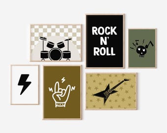 Rock Music Nursery Art Prints: Boy Room Decor (Set of 6 Digital Downloads)