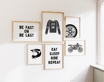 Dirt Bike BMX Personalized Name Modern Gallery Wall Set of 6 Downloadable Prints, Sport Boy Nursery Decor, Quote Play Wall Art, Printable