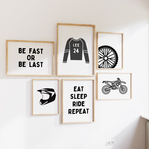 Dirt Bike BMX Personalized Name Modern Gallery Wall Set of 6 Downloadable Prints, Sport Boy Nursery Decor, Quote Play Wall Art, Printable