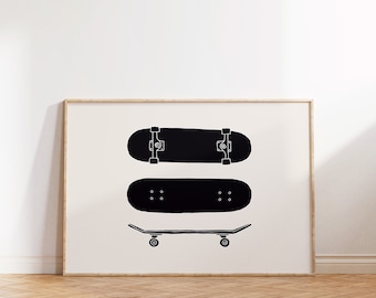 Skateboard Kunstdruck: Monochrome Kinderzimmer Dekoration (Herunterladbar)