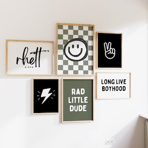 Personalized Name Dude Skateboard Gallery Wall Set of 6 Downloadable Prints, Boho Boy Nursery Decor, Playroom Quote Play Wall Art, Printable