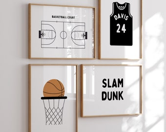 Personalized Name Basketball Modern Gallery Wall Set of 4 Downloadable Prints, Sport Boy Nursery Decor, Quote Play Wall Art, Printable B&W