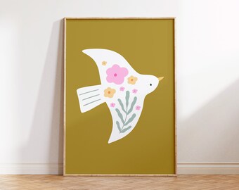 Boho Bird Print: Minimalist Floral Nursery Art (Digital Download)