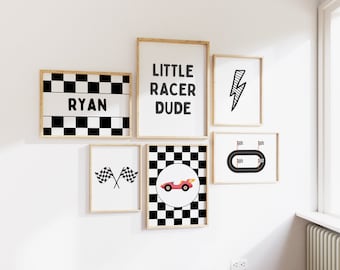 Personalized Name Race Car, Little Dude Boy Gallery Wall set, Boys Room Decor, Race Car Nursery Decor, Car Playroom Wall Art, Race Sports