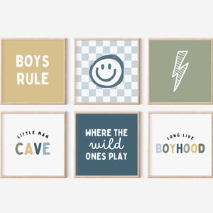 Long Live Boyhood Smile Gallery Wall Set of 6 Downloadable Prints, Boho Boy Nursery Decor, Kids Room, Quote Play Wall Art, Little Man Cave