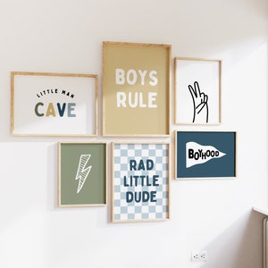 Long Live Boyhood Smile Gallery Wall Set of 6 Downloadable Prints, Boho Boy Nursery Decor, Kids Room, Quote Play Wall Art, Little Man Cave