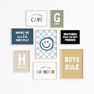 Personalized Long Live Boyhood Gallery Set of 8 Downloadable Prints, Boho Boy Nursery Decor, Kids Room, Quote Play Wall Art, Little Man Cave