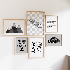 Snowboarding Wall Art, Snowboarder Decor, Modern Wall Set of 6 Downloadable Print, Sport Boy Nursery Decor, Quote Play Wall Art, Printable