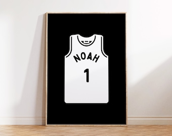 Personalized Name Basketball Jersey Downloadable Print, Name Decor, Kids Room, Neutral Sport Wall Decor, Kids Wall Art, Printable