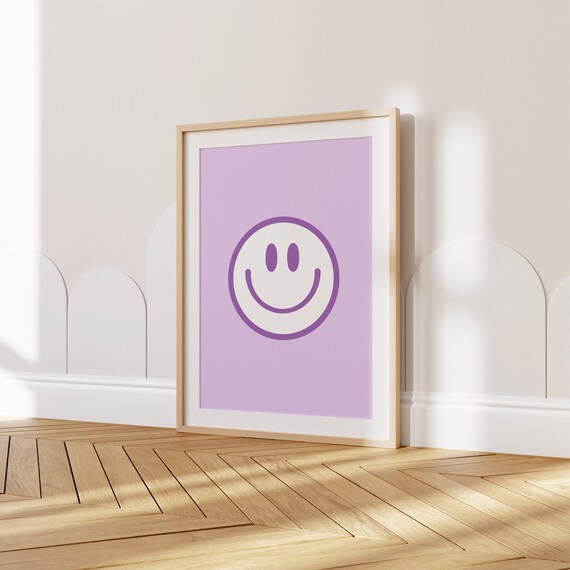 Purple Smile Face Checkerboard Print: Boho Kids Room Decor