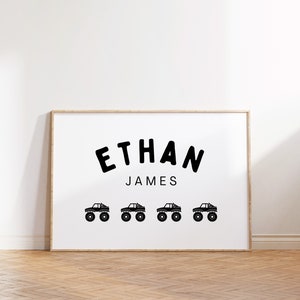 Monster Truck Personalized Name Print, Boy Room Truck Wall Decor, Boys Room Decor, Monster Truck Nursery Decor, Truck Playroom Wall Art