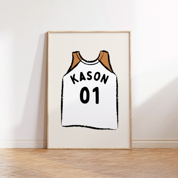 Personalized Name Basketball Jersey Downloadable Print, Name Decor, Kids Room, Neutral Sport Wall Decor, Kids Wall Art, Printable TAN