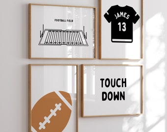 Personalized Name Football Modern Gallery Wall Set of 4 Downloadable Prints, Sport Boy Nursery Decor, Quote Play Wall Art, Printable B&W