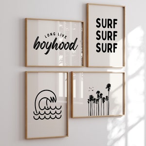 Surf Beach Gallery Wall Set of 4 Beach Nursery Downloadable Prints, Boys Room Decor, Kids Room, Playroom Wall Art, Printable art Beach TAN