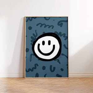 Retro Smile Face Print, Kids Wall Art, Modern Playroom Art, Boho Toddler Gift, Colorful Nursery Decor, Printable Poster, Baby Shower Gift