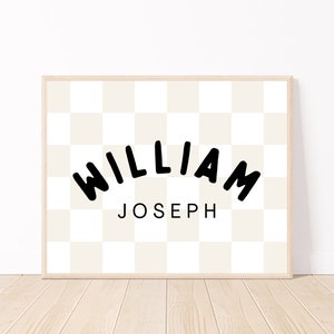 Personalized Name Sign Downloadable Print, Nursery Name Decor, Kids Room, Checkerboard Neutral ...
