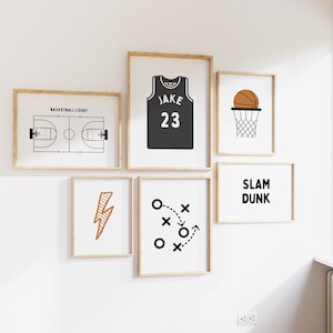 Personalized Name Basketball Modern Gallery Wall Set of 6 Downloadable Prints, Sport Boy Nursery Decor, Quote Play Wall Art, Printable B&W