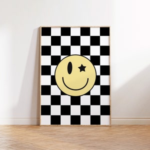 Retro Smile Check Downloadable Print, Boy Nursery Decor, Kids Room, Checkerboard Play Room Wall Decor, Quote Kids Wall Art, Printable