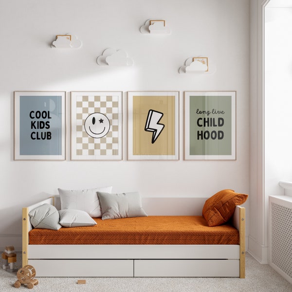 Cool Kids Club Smile Lightning Gallery Wall Set of 3 Downloadable Prints, Boy Room Decor, Kids Room, Quote Play Wall Art Long live Childhood