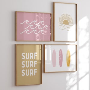 Retro Surf Prints Set of 4, Neutral Pink Blush Boho Decor, Surfer Girl, Beachy Toddler & Kids Art. Little Surfer Girl, Gallery Wall art