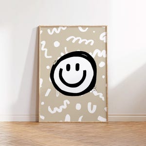 Retro Smile Face Print, Kids Wall Art, Modern Playroom Art, Boho Toddler Gift, Colorful Nursery Decor, Printable Poster, Baby Shower Gift