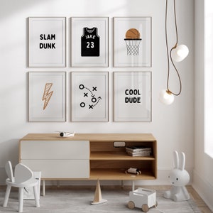 Personalized Name Basketball Modern Gallery Wall Set of 6 Downloadable Prints, Sport Boy Nursery Decor, Quote Play Wall Art, Printable B&W