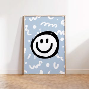 Retro Smile Face Print, Kids Wall Art, Modern Playroom Art, Boho Toddler Gift, Colorful Nursery Decor, Printable Poster, Baby Shower Gift