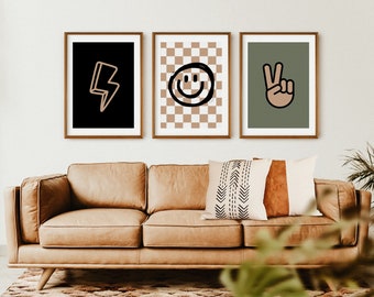 Boys Room Decor, Rad Little Dude Gallery Wall Set of 3 Prints, Retro Smile Face, Boy Nursery Decor, Neutral Kids Room, Quote Play Wall Art