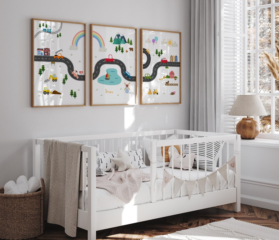 Car Wall Art, Set of 3, Car Nursery Decor, Vehicle Wall Art, Car Print