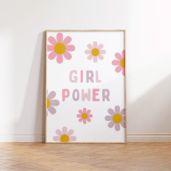 Girl Power Flower Kinderzimmer Druck, Digitaldruck, Mädchen Kinderzimmer Dekor, Kinderzimmer, Kinderzimmer Wandkunst Spielzimmer Dekor, Wildblume