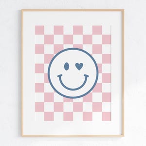 Girl Wall Art, Checkerboard Smile Face Print, Toddler Girl Room, Teen Girl Room Decor Kids Room Playroom Decor, Kids Wall Art, Digital print