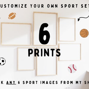 Custom Sport Print Set, Pick Any 6 Sport Prints, Personalized Sport Jersey Modern Gallery Wall Set of 6 Downloadable Prints, Sport Boy Decor