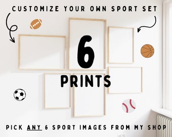 Custom Sport Print Set, Pick Any 6 Sport Prints, Personalized Sport Jersey Modern Gallery Wall Set of 6 Downloadable Prints, Sport Boy Decor