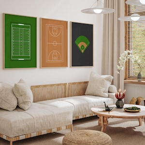 Sports Fields Wall Art, Sport Prints Set of 3 Downloadable Prints, Sport Boy Room Decor, Playroom Decor Mixed Basketball, Football, Baseball