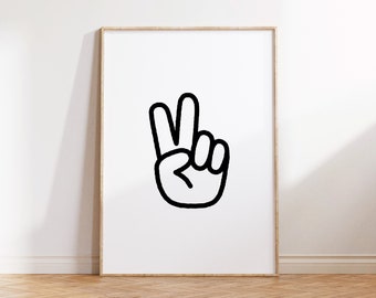 Peace Sign Print: Black and White Hand Gesture Wall Art (Digital Download)