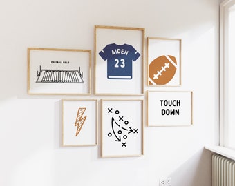 Personalized Name Football Modern Gallery Wall Set of 6 Downloadable Prints, Sport Boy Nursery Decor, Quote Play Wall Art, Digital Printable