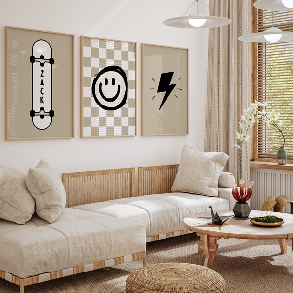 Juego de 3 lienzos de arte de pared personalizados con diseño de patineta (descarga digital)