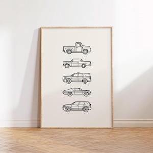Retro Vintage Cars Downloadable Print, Vehicle Boy Nursery Decor, Kids Room, Printable Vehicle art, Car print for boys room, Car prints Tan