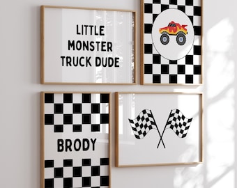 Monster Truck Print Custom Name Set of 4, Dirt Bike Poster, Transportation Art, Printable Wall Art, Boys Bedroom Decor, Digital Download