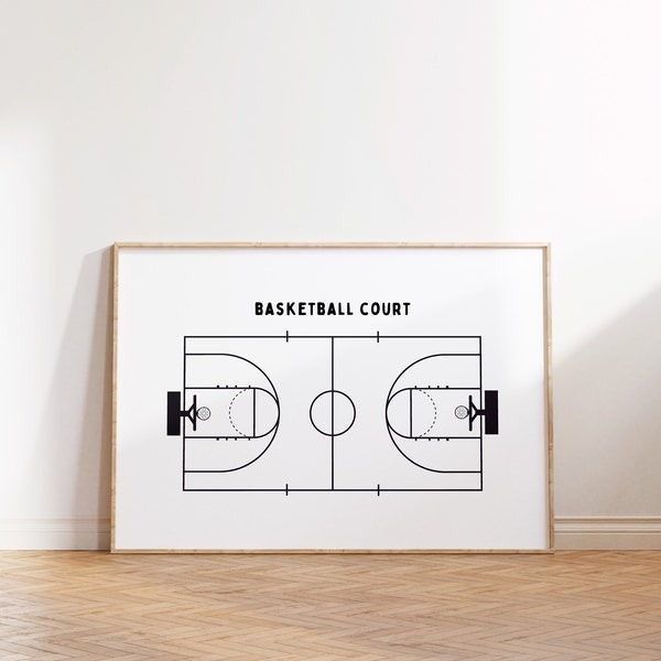 Basketball Court Downloadable Print, Kids Room Modern Sports, Boy Nursery Decor, Kids Playroom Print, Sport theme room, Basketball Printable