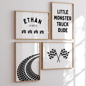 Monster Truck Print Custom Name Set of 3, Dirt Bike Poster, Transportation Art, Printable Wall Art, Boys Bedroom Decor, Digital Download