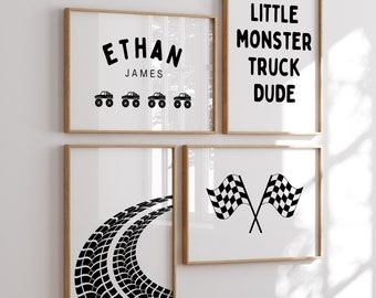 Monster Truck Print Custom Name Set of 3, Dirt Bike Poster, Transportation Art, Printable Wall Art, Boys Bedroom Decor, Digital Download