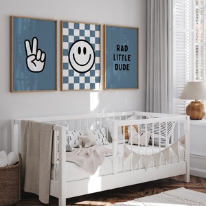 Lot de 3 affiches murales Rad Little Dude Smile Gallery signe de la paix téléchargeable, décoration de chambre d'enfant, chambre d'enfant, citation jouer art mural, imprimable