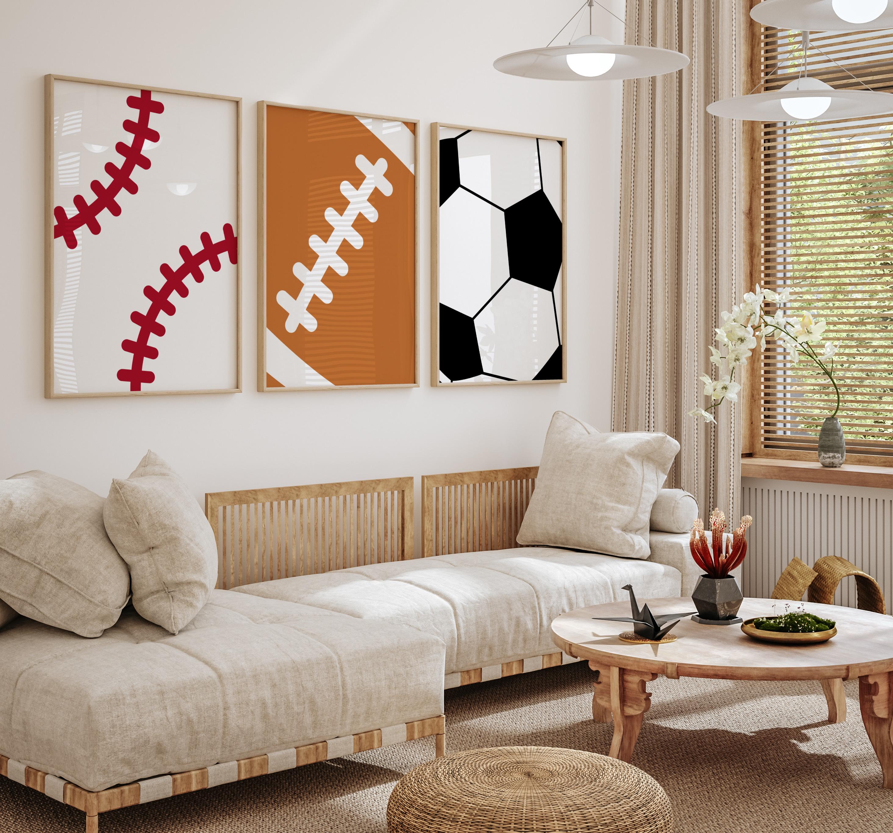 Sports Prints, Sport Set Wall Art Set of 3 Downloadable Prints, Sport Boy Room Decor, Play Room Decor, Mixed Soccer, Football, Baseball