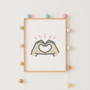 Heart Hand Sign Wall art, Heart Gesture Wall art, Boho Girl Nursery Decor, Neutral Playroom Print, Teen bedroom Wall art, Hippie Baby Room