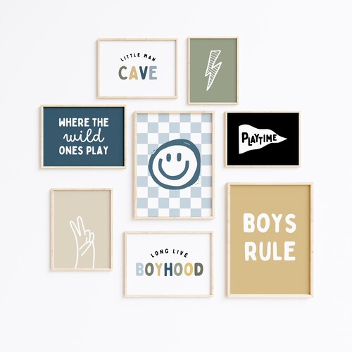 Boho Boy Nursery Wall Art Prints Long Live Boyhood Wall Art Smile Face Lightning Bolt Boys Rule Prints Boys Room Playroom Decor Printable