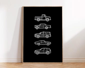 Retro Car Line Art Print: Boy Nursery Decor (Digital Download)