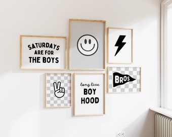 Long Live Boyhood Gallery Wall Set of 6 Downloadable Prints, Playroom wall Decor, Kids Room, Quote Play Wall Art, Saturdays are for Boys