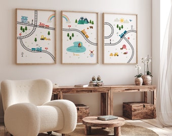 Train Art Print Set: Kids Room Wall Decor (Digital Download)