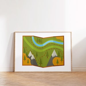 Impression de carte pour enfants, art mural de camping, randonnée art mural pour chambre d'enfant, chambre d'enfant nature, chambre à thème de camp, chambre d'enfant bohème, chambre d'enfant aventure, forêt